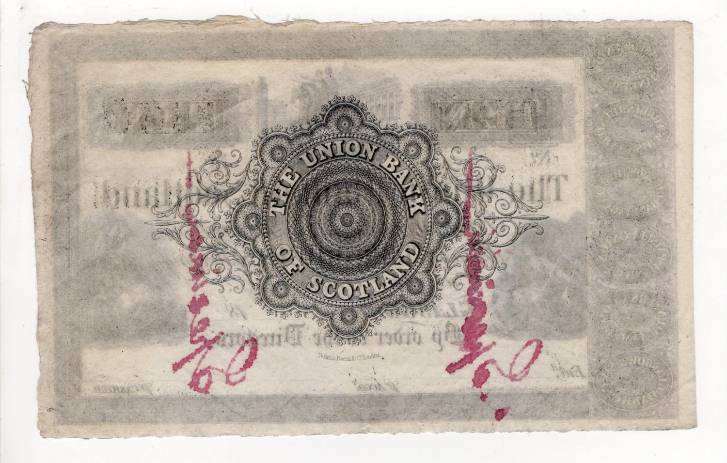 Scotland, Union Bank of Scotland 10 Pounds, issued Glasgow 18- (circa 1850), manuscript 'SPECIMEN' - Image 2 of 2