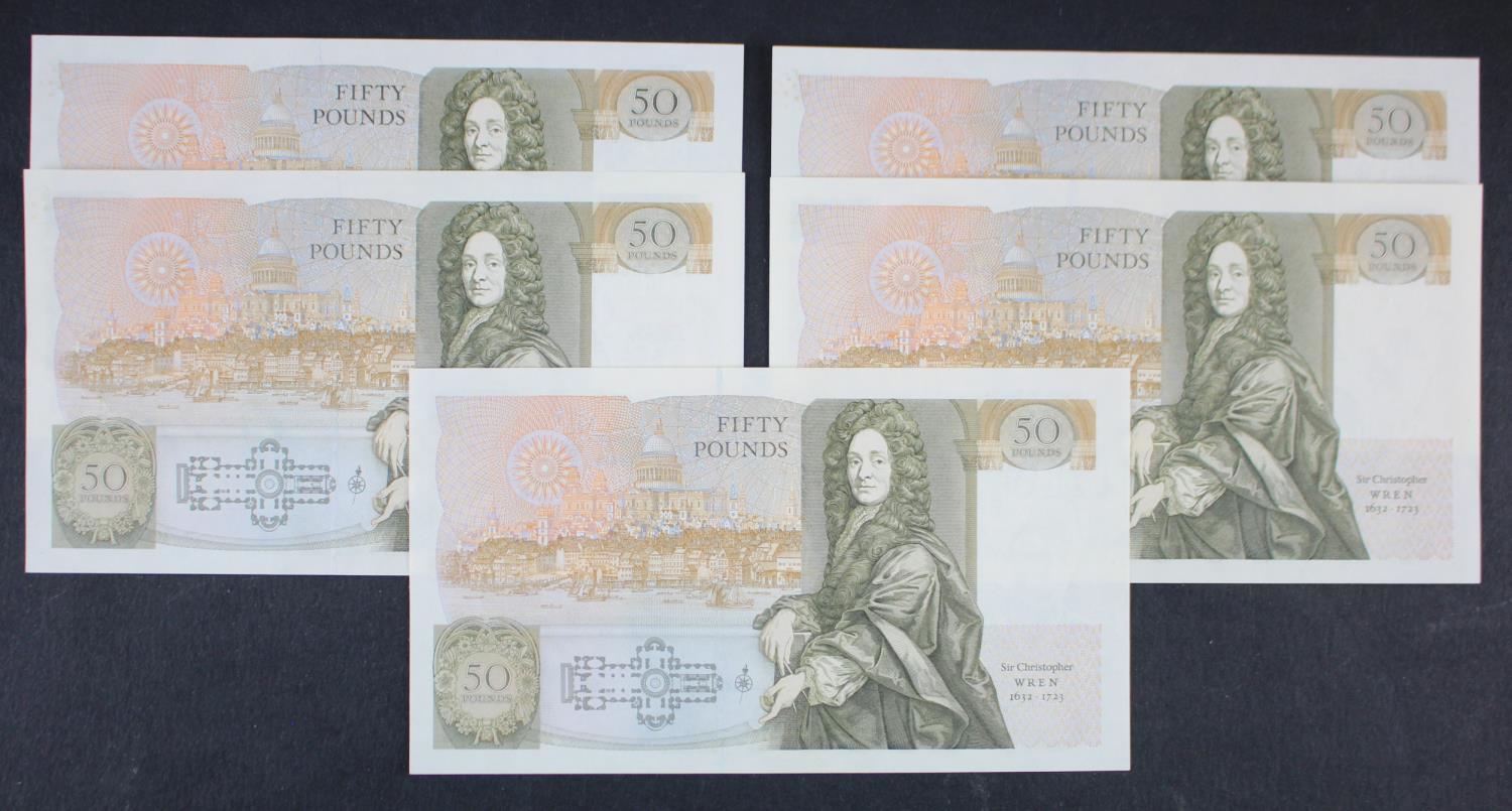 Somerset 50 Pounds (B352) issued 1981 (5), a consecutively numbered run of 'A' PREFIX notes, - Image 2 of 2