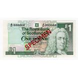 Scotland, Royal Bank of Scotland 1 Pound dated 1988, scarce SPECIMEN note signed R.M. Maiden, serial