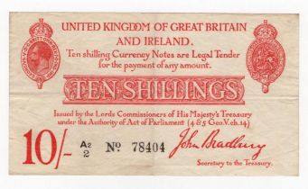 Bradbury 10 Shillings (T12.3) issued 1915, early prefix for type 'A2', 5 digit serial number A2/2