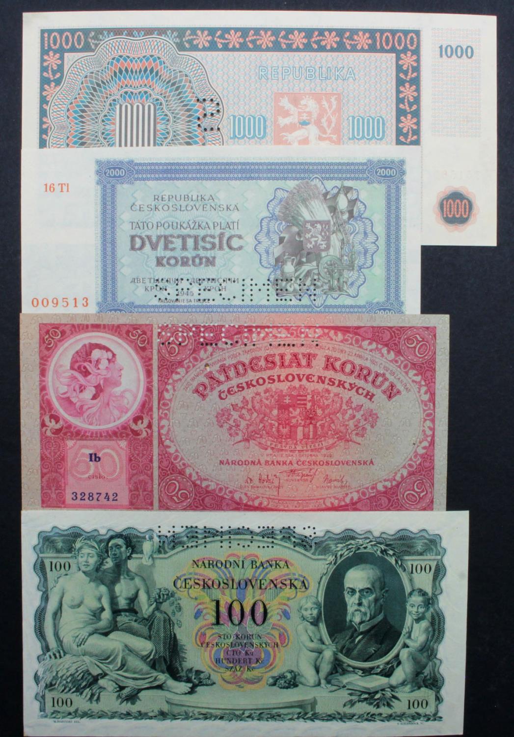 Czechoslovakia (4), a group of specimen notes, 50 Korun dated 1929, perforated SPECIMEN, serial Ib - Image 2 of 2