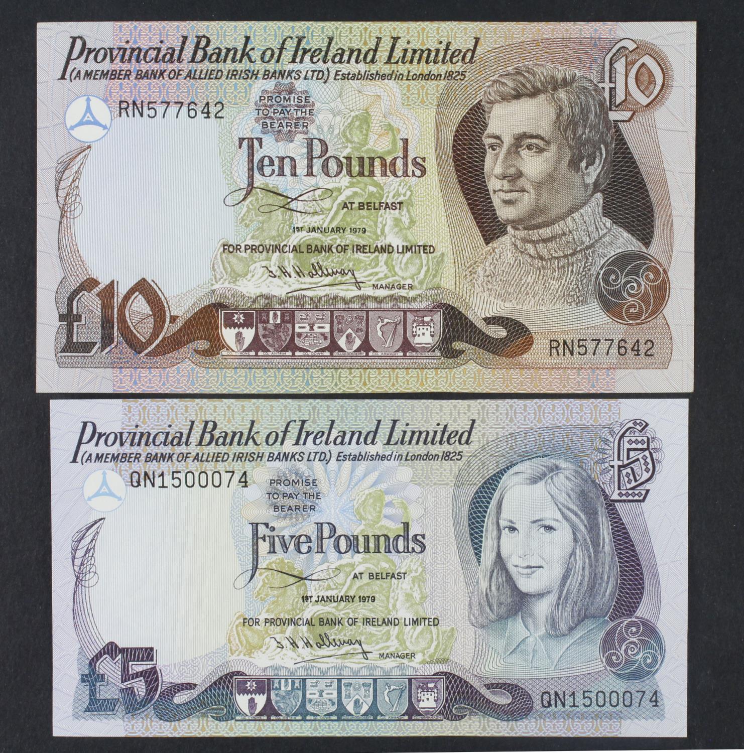 Northern Ireland, Provincial Bank of Ireland (2), 5 Pounds and 10 Pounds dated 1st January 1979