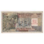 Algeria 50 Nouveaux Francs overprint on 5000 Francs dated 1st March 1956, serial H.1570 991 (BNB