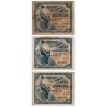 Belgian Congo (3) 5 Francs dated 1943 Quatrieme Emission, 5 Francs dated 1944 Cinquieme Emission,