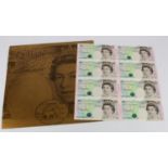 Debden Set C121, As Good As Gold collection minisheet, an uncut sheet of 8 notes with serial