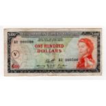 East Caribbean 100 Dollars issued 1965, serial A1 292298 (BNB B104cv, Pick16n) edge nicks, some