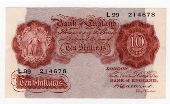 Catterns 10 Shillings (B223) issued 1930, highest number '99' prefix, serial L99 214678 (B223,