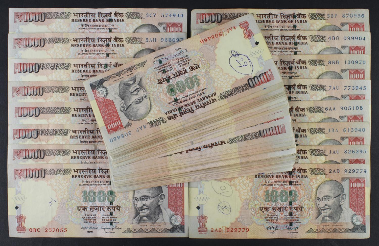 India 1000 Rupees (100) dated 2005 - 2015 (Pick100 and Pick107) mixed grades