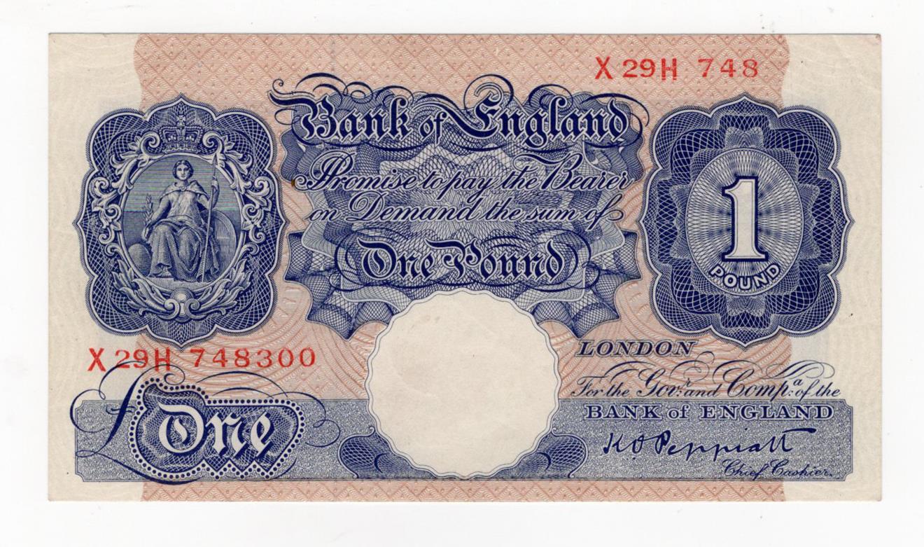 ERROR Peppiatt 1 Pound issued 1940, WW2 emergency issue, missing 3 digits from serial number at