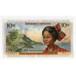 French Antilles 10 Nouveaux Francs issued 1963, signed Postel-Vinay and Calvet, serial X.2 00901 (