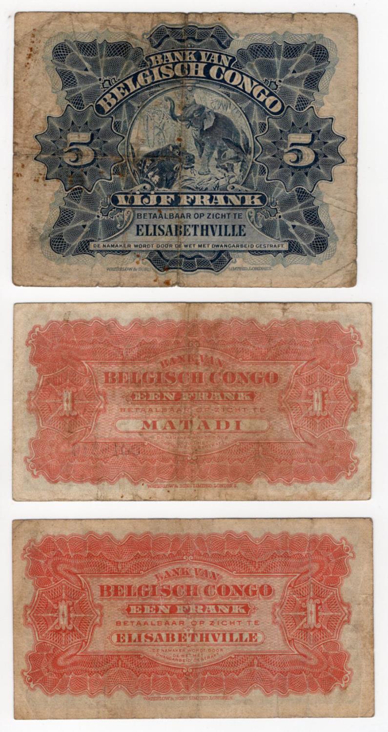 Belgian Congo (3), 1 Franc Matadi dated 15th October 1914, 1 Franc Elisabethville dated 9th - Image 2 of 2