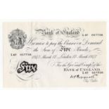 Peppiatt 5 Pounds (B264) dated 17th March 1947, serial L67 057756, London issue on thin paper, a