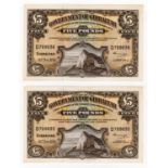 Gibraltar 5 Pounds (2) dated 1975, a consecutively numbered pair, serial D789835 & D789836 (BNB