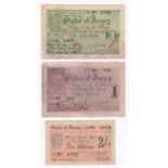 Jersey (3), 1 Pound, 10 Shillings and 2 Shillings issued 1941 - 1942, German Occupation issue during
