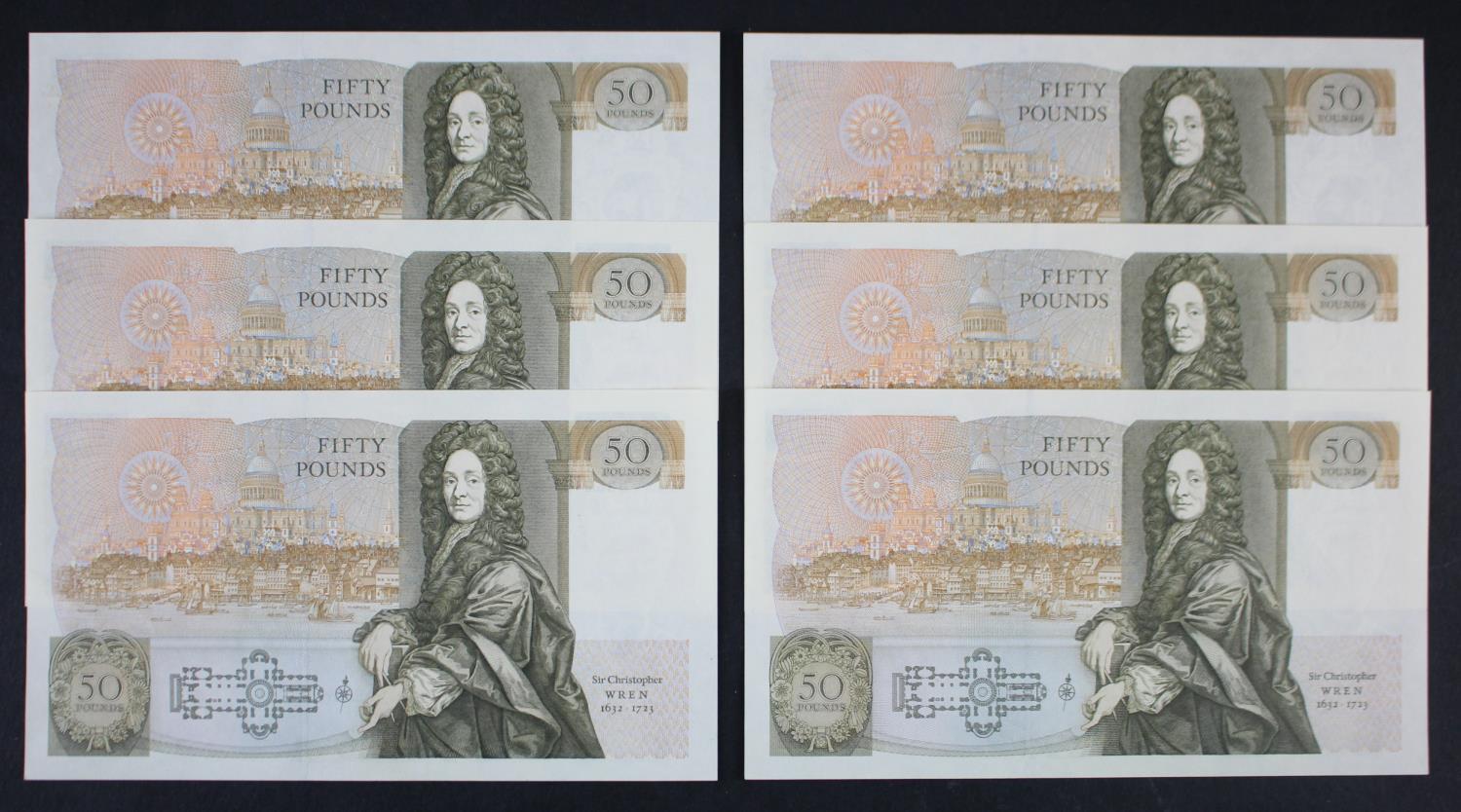 Somerset 50 Pounds (B352) issued 1981 (6), a consecutively numbered run of 'A' PREFIX notes, - Image 2 of 2