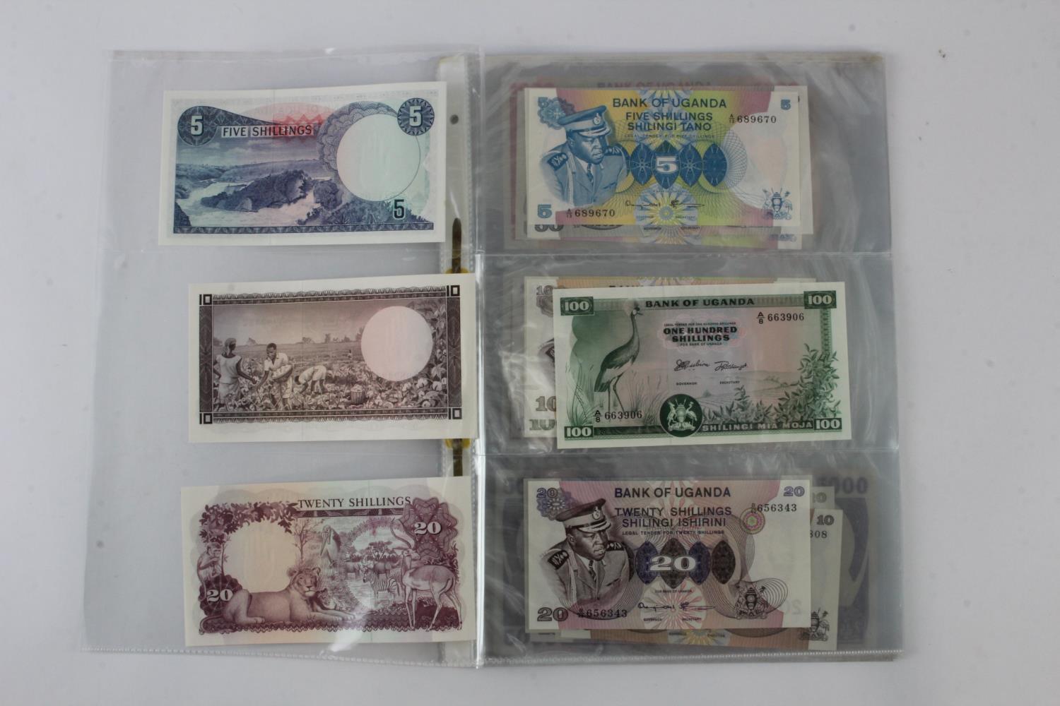 Uganda (35), an Uncirculated group in album pages, 5 Shillings, 10 Shillings, 20 Shillings, 50 - Image 2 of 15