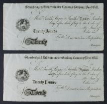 Stourbridge and Kidderminster Banking Company Post Bills (2), a pair of unissued 20 Pounds Post