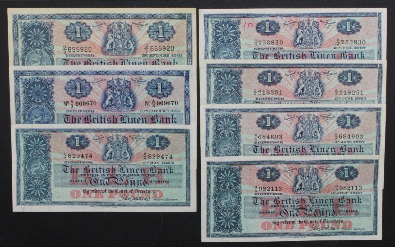 Scotland, British Linen Bank (7), 1 Pound dated 28th December 1955, 1 Pound dated 30th September