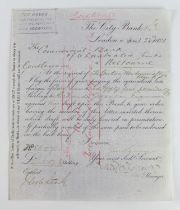 The City Bank Limited Letter of Credit for £255.17 dated 23rd April 1881, incorporated in 1880