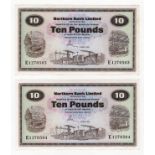 Northern Ireland, Northern Bank Limited 10 Pounds (2) dated 1st March 1981, a consecutively numbered