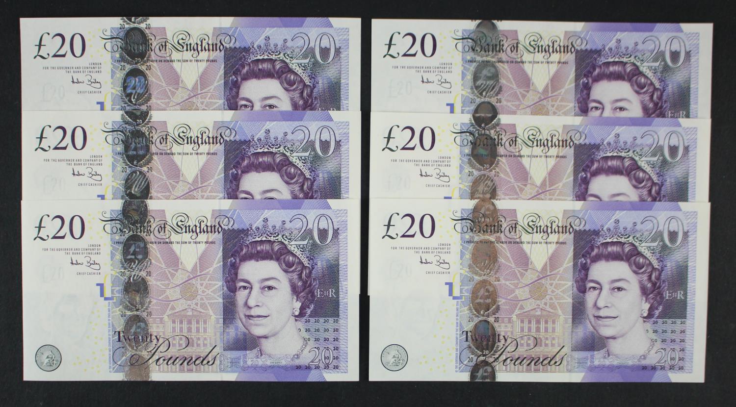 Bailey 20 Pounds (B405) issued 2007 (6), two consecutively numbered runs, including FIRST SERIES '