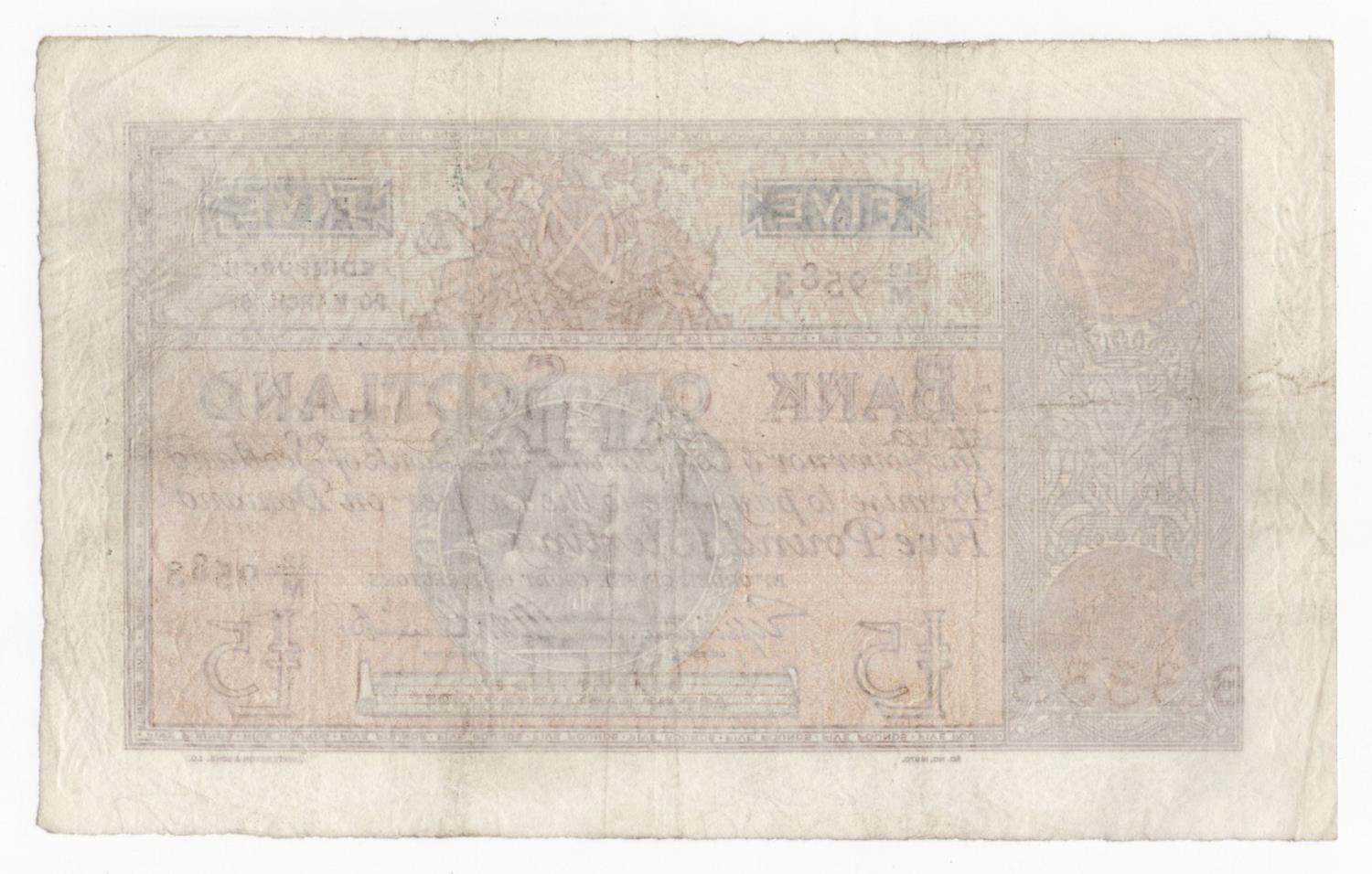 Scotland, Bank of Scotland 5 Pounds dated 20th March 1935, early date signed Lord Elphinstone & A. - Image 2 of 2
