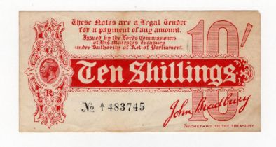 Bradbury 10 Shillings (T9) issued 1914, Royal Cypher watermark with 'AGE' also seen in watermark