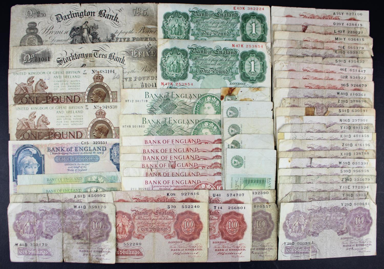 Bank of England, Treasury & Provincial (54), a collection of lower grade and damaged notes including