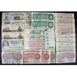 Bank of England, Treasury & Provincial (54), a collection of lower grade and damaged notes including