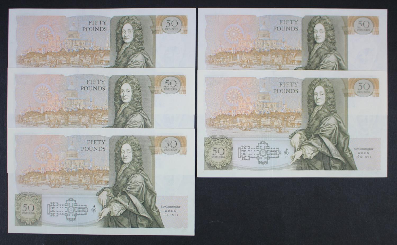 Somerset 50 Pounds (B352) issued 1981 (5), a consecutively numbered run of 'A' PREFIX notes, - Image 2 of 2