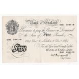 Peppiatt 5 Pounds (B255) dated 6th December 1944, serial E82 084518, London issue on thick paper (