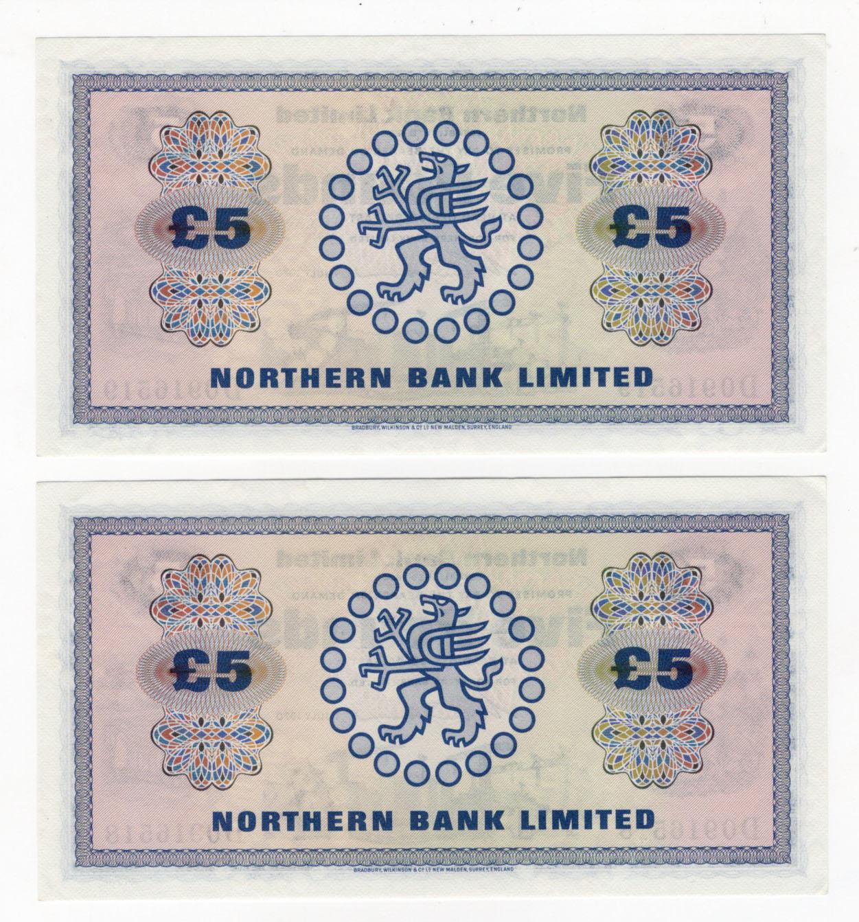 Northern Ireland, Northern Bank Limited 5 Pounds (2) dated 1st July 1970 signed W.S. Wilson, a - Image 2 of 2