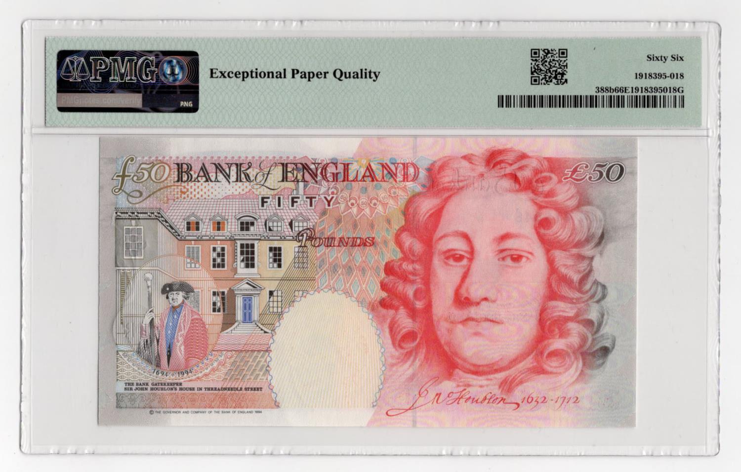 Lowther 50 Pounds (B385) issued 1999, serial K14 619548 (B385, Pick388b) in PMG holder graded 66 EPQ - Image 2 of 2