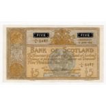 Scotland, Bank of Scotland 5 Pounds dated 12th June 1952, signed Lord Elphinstone & William