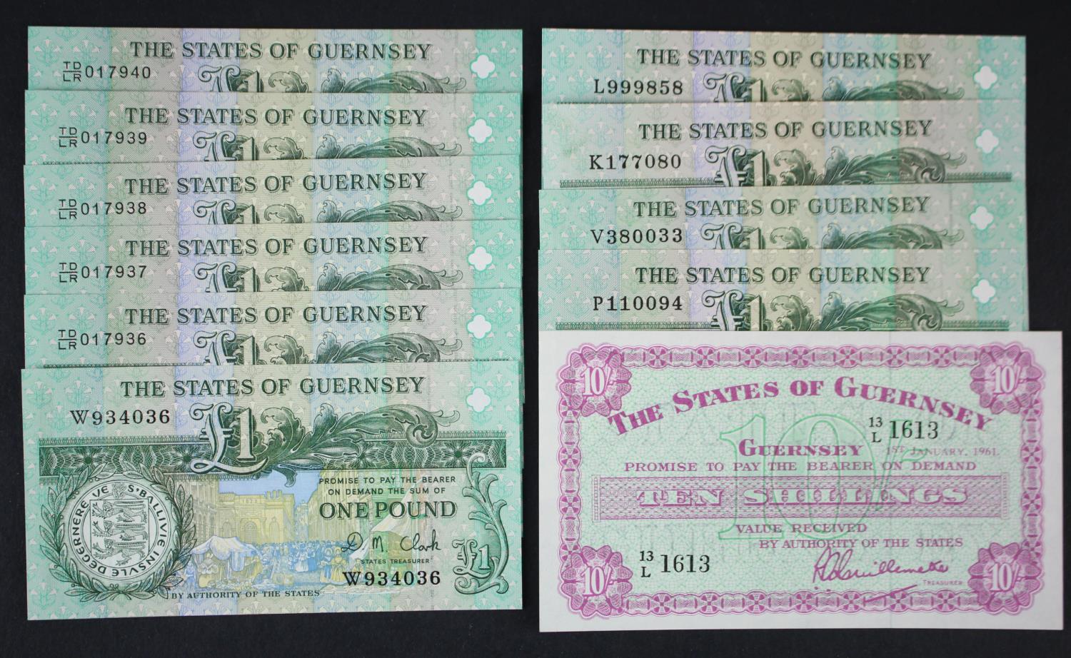 Guernsey (11), comprising 10 Shillings dated 1st January 1961, a rarer early date, signed