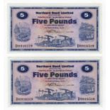 Northern Ireland, Northern Bank Limited 5 Pounds (2) dated 1st July 1970 signed W.S. Wilson, a