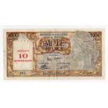 Algeria 10 Nouveaux Francs overprint on 1000 Francs dated 27th July 1958, serial O.2255 282 (BNB