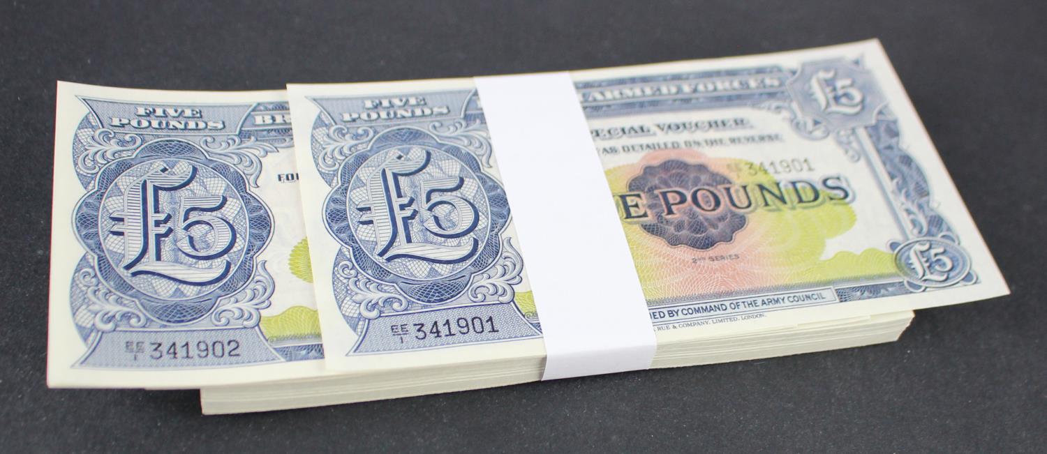 British Armed Forces 5 Pounds 2nd series (100), a full bundle of 100 consecutively numbered notes,