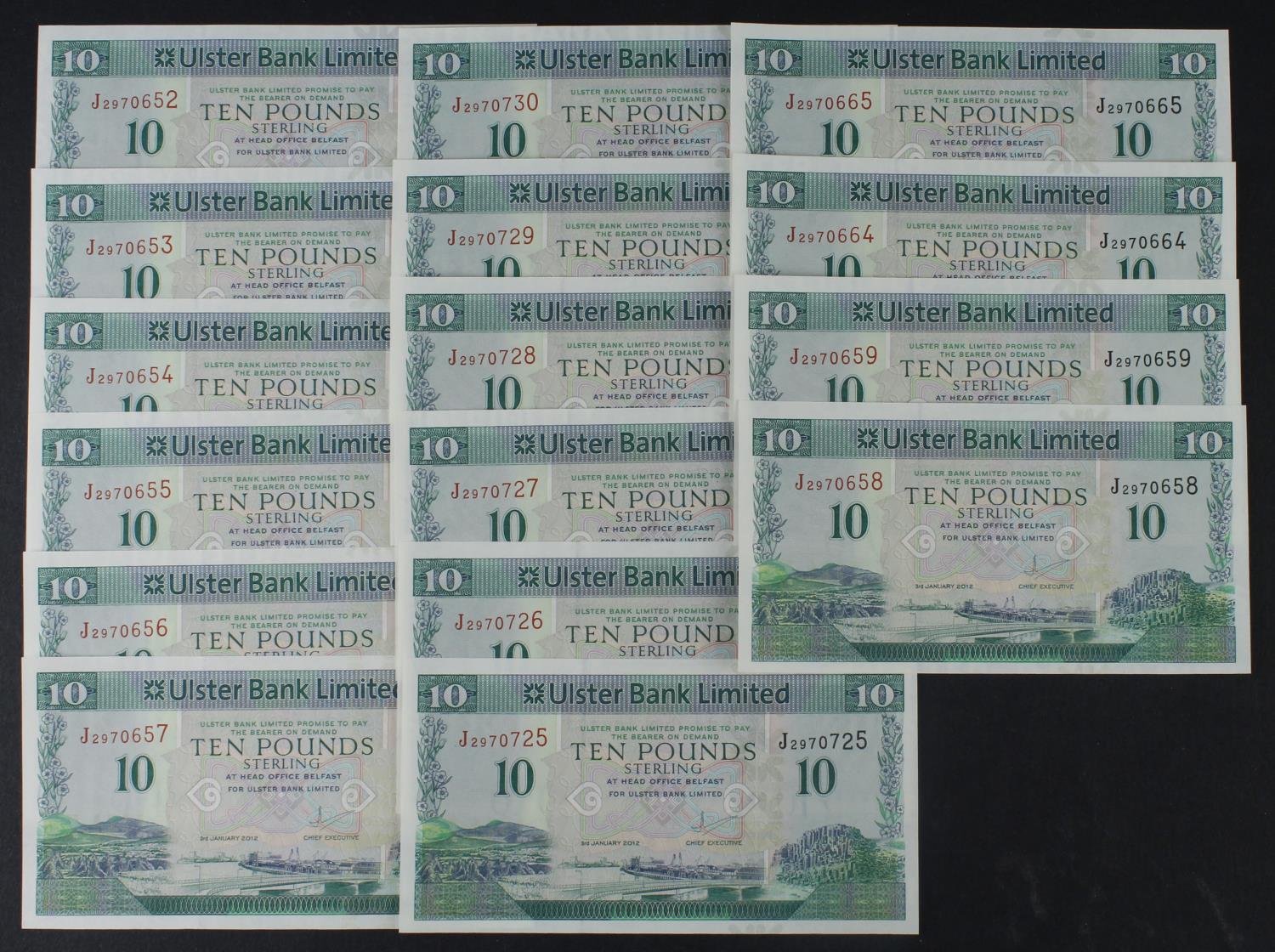 Northern Ireland, Ulster Bank Limited 10 Pounds (16) dated 3rd January 2012, signed Jim Brown, 3 x