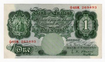 ERROR O'Brien 1 Pound issued 1955, small area of design missing bottom left, serial O65K 269493 (