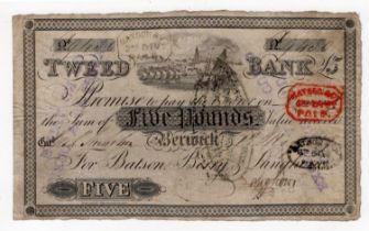 Tweed Bank, Berwick on Tweed 5 Pounds dated 1839, for Batson, Berry & Langhorn, serial 9450 (
