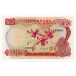 Singapore 10 Dollars issued 1973, seal type II, Orchid series, near SOLID serial number, serial