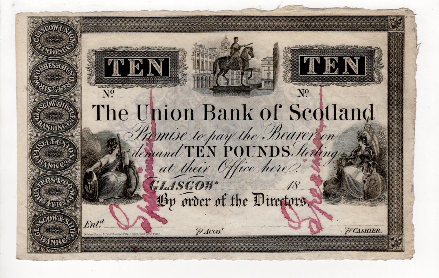 Scotland, Union Bank of Scotland 10 Pounds, issued Glasgow 18- (circa 1850), manuscript 'SPECIMEN'