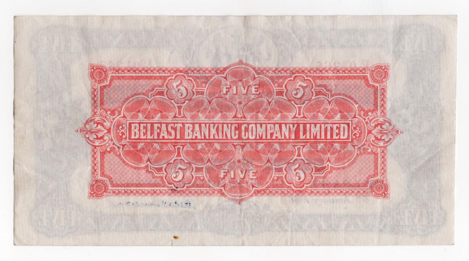 Northern Ireland, Belfast Banking Company Limited 5 Pounds dated 6th January 1966, signed E. - Image 2 of 2