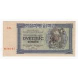 Czechoslovakia 2000 Korun dated 1945, SPECIMEN note serial 5Ra 030767, perforated 'SPECIMEN' (BNB