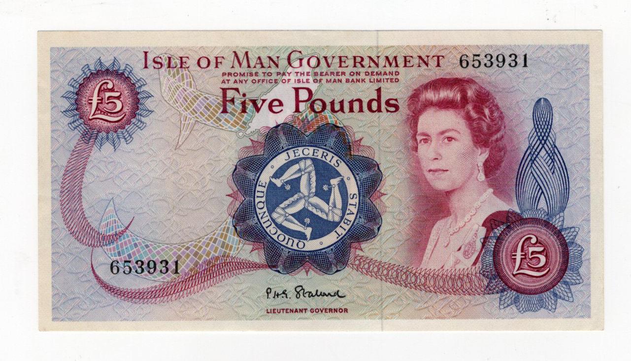 Isle of Man 5 Pounds issued 1972, signed P.H.G. Stallard, FIRST series split prefix serial No.