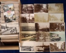Postcards, Cornwall and Dorset, approx. 750 cards RPs, printed and artist drawn to include village