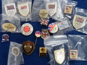 Olympics, a collection of 18 GB Olympic Team Badges, 1956 onwards, enamel and tin examples,