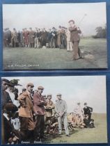 Postcards, Golf, 2 printed cards showing J.H Taylor driving, and Vardon, Braid, Fernie and Taylor