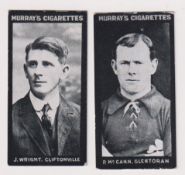 Cigarette cards, Murray's, Footballers, Series J, two type cards, J. Wright Cliftonville & P.